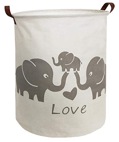 Product Cover HIYAGON Large Storage Baskets,Waterproof Laundry Baskets,Collapsible Canvas Basket for Storage Bin for Kids Room,Toy Organizer,Home Decor,Baby Hamper (Love Elephant)