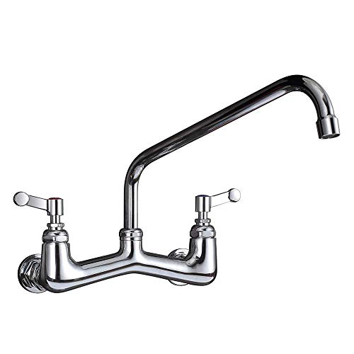Product Cover JZBRAIN Wall Mount Kitchen Faucet Commercial Faucet 8 inch Center 12 Inch Swing Spout, Heavy Duty Brass Wall Mounted Kitchen Sink Faucets Chrome Brushed