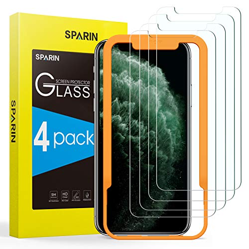 Product Cover [4 Pack] Screen Protector for iPhone 11 Pro/iPhone Xs/iPhone X, SPARIN Tempered Glass Screen Protector for iPhone 11 Pro 2019 (5.8 Inch) - Alignment Frame/Highly Responsive