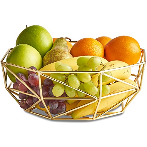 Product Cover VonShef Gold Geo Fruit Bowl for Kitchen Countertops, Stainless Steel Wire Frame Basket, FDA Approved For Food Use, 10 x 4 Inches