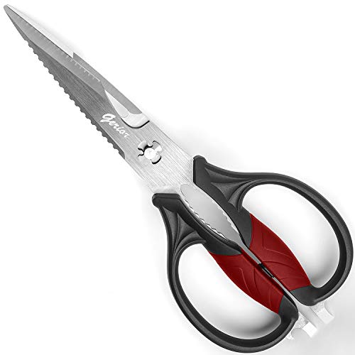 Product Cover Kitchen Scissors - Heavy Duty Utility Come Apart Shears For Poultry, Chicken, Meat, Food, Vegetables - 9.25 Inch Long - Black And Red Handle