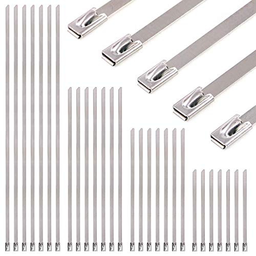 Product Cover Glarks 100Pcs 3.9'' / 5.9'' / 7.9'' / 11.8'' Long 304 Stainless Steel Exhaust Strap Wrap Coated Locking Zip Cable Ties Set