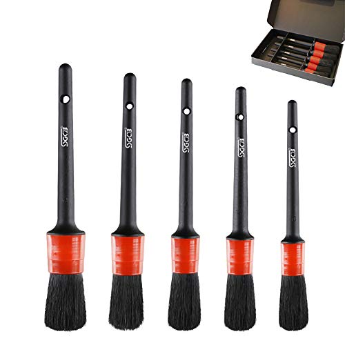 Product Cover Petift Detailing Brush Set,5 Different Sizes - Premium Natural Boar Hair - Handle Holes for Hanging - No Shed Bristles - for Cleaning Engine,Wheel,Interior,Air Vent, Car,Motorcycle,Exterior,Emblems