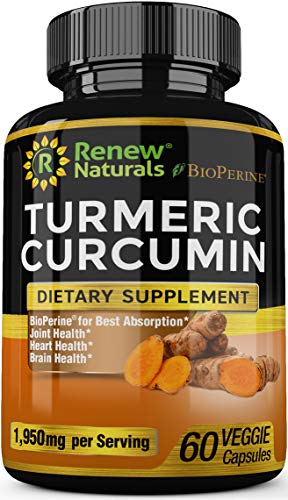 Product Cover Turmeric Curcumin Supplement Capsules with Bioperine 1950 mg Serving Supports Joint Health Pain Relief Anti Inflammatory Antioxidant All Natural Non-GMO 60 Capsules 100% Money Back Guarantee!