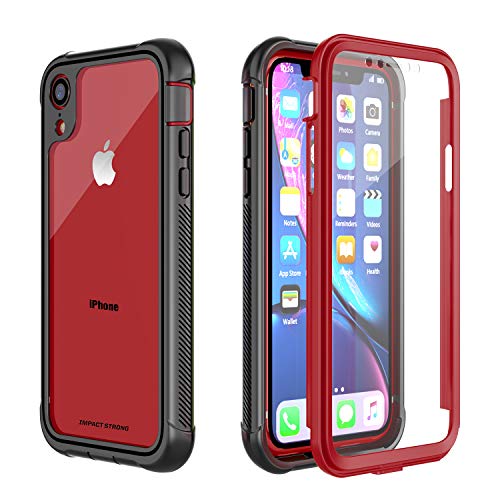 Product Cover iPhone XR Clear Case, ImpactStrong Ultra Protective Case with Built-in Clear Screen Protector Clear Transparent Full Body Cover for iPhone XR 2018 6.1 inch (Red)