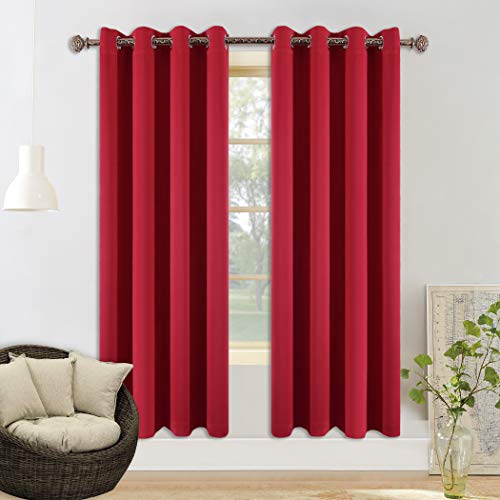 Product Cover YGO Blackout Curtains Thermal Insulated Grommet Blackout Window Drapes for Living Room Solid Room Darkening Energy Efficiency Window Treatment W52 x L84 Inch 2 Panels True Red