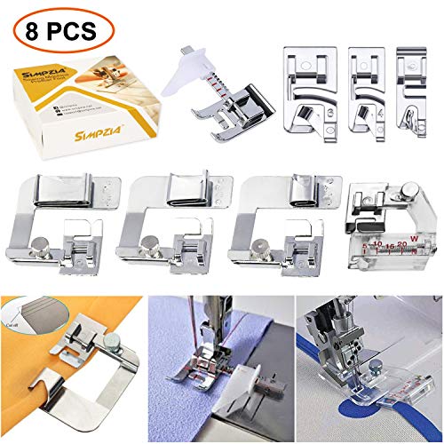 Product Cover SIMPZIA Sewing Machine Feet w/3Pcs Rolled Hem Pressure Foot,3Pcs Narrow Rolled Hem Presser Feet & Adjustable Guide Presser Foot, Bias Binder Foot Compatible with Singer, Brother, Janome etc(Low Shank)