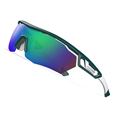 Product Cover TOREGE Polarized Sports Sunglasses with 3 Interchangeable Lenes for Men Women Cycling Running Driving Fishing Golf Baseball Glasses TR05 (Turquoise&White&Green Lens)