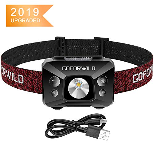 Product Cover Redlight Spot Rechargeable Headlamp, 500 Lumens White Cree LED Head Lamp Flashlight with Red light and Motion Sensor Switch, Perfect for Running, Hiking, Lightweight, Waterproof, Adjustable Headband
