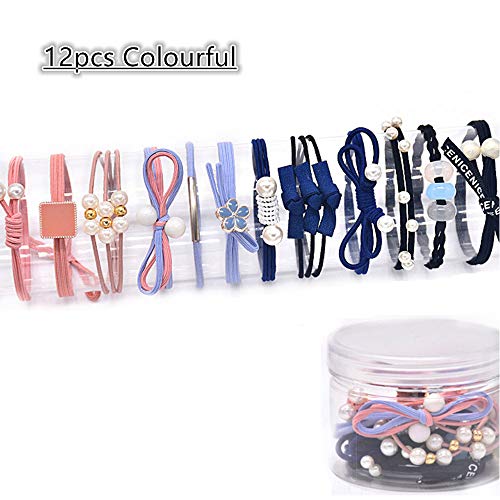 Product Cover 12Pcs Girls Women Pearls lucky Bowknot Flower Hair Accessories Elastic Hair Ties Hair Ropes Fashion Headbands Ponytail Holders Hair Rings Hairband (Colourful Mixing)