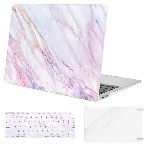 Product Cover MOSISO MacBook Air 13 inch Case 2019 2018 Release A1932 with Retina Display, Plastic Pattern Hard Shell & Keyboard Cover & Screen Protector Only Compatible with MacBook Air 13, Pink Marble