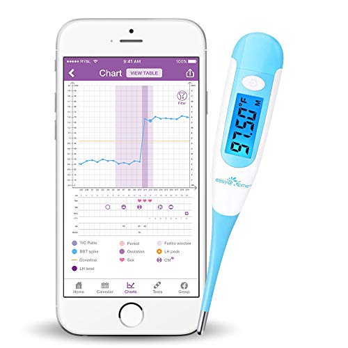 Product Cover Easy@Home Digital Basal Thermometer with Blue Backlight LCD Display, 1/100th Degree High Precision and Memory Recall, FSA Eligible,For Ovulation Tracking and Natural Family Planning, Upgraded EBT-100B
