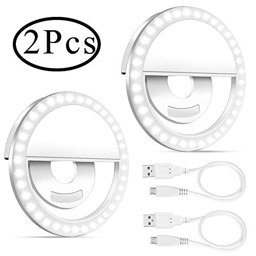 Product Cover Selfie Light Ring, Outee 2 Pack Led Circle Clip On Cell Phone Laptop Camera LED Light 3-Level 36 Led Adjustable Brightness Video Lights Rechargeable Compatible for Phone Photography (White)