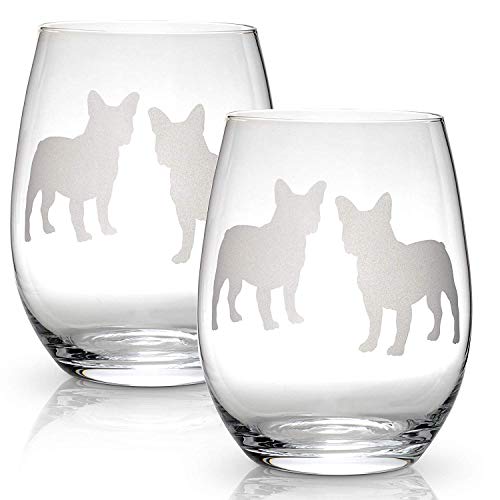 Product Cover Boston Terrier Stemless Wine Glasses (Set of 2) | Unique Gift for Dog Lovers | Hand Etched with Breed Name on Bottom