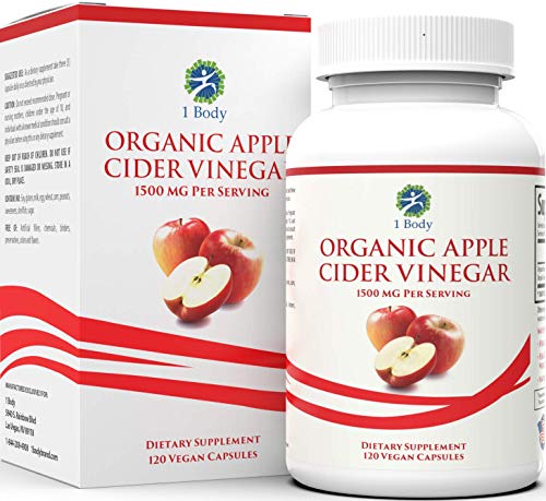 Product Cover Organic Apple Cider Vinegar Pills - Bloating Relief and Weight Loss - Hunger Suppressant for Women and Men - May Assist with Detox Cleanse, Weight Loss, and Healthy Digestion - 1500 mg - 120 caps