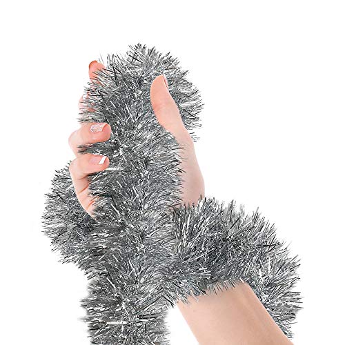 Product Cover Christmas Silver Tinsel Garland Metallic Streamers Celebrate a Holiday New Years Eve Happy Party Indoor and Outdoor Disco Party Decorations Supplies