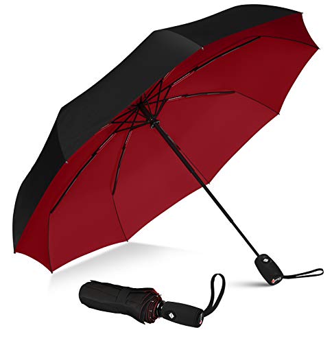 Product Cover Repel Windproof Travel Umbrella with Teflon Coating (Black Red)