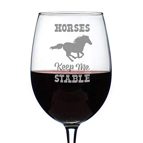 Product Cover Horses Keep Me Stable - Cute Funny Wine Glass, Large 16.5 Ounces, Etched Sayings, Gift Box