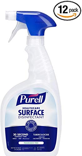 Product Cover PURELL Healthcare Multi Surface Disinfectant Spray, Fragrance Free, 16 fl oz Capped Trigger Sprayer Bottles (Pack of 12) - 3140-12 - Kills Norovirus and MRSA in 30 seconds - Hospital Grade Cleaner