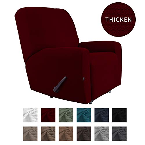 Product Cover Easy-Going Thickened Recliner Stretch Slipcover, Sofa Cover, Furniture Protector with Elastic Bottom, 4 Pieces Couch Shield, Sturdy Fabric Slipcover, for Pets,Kids,Children,Dog (Recliner,Wine)