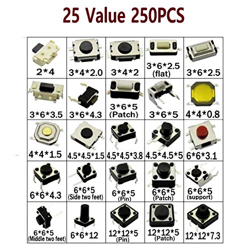Product Cover DaFuRui 250pcs 25 Values Tactile Switch Push Button Switch Micro Momentary Tact Assortment Kit