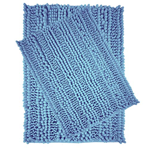 Product Cover Polyte Premium Microfiber Shaggy Chenille Bath Mat Non Slip, 20 x 32 in / 17 x 24 in, Set of 2 (Blue)