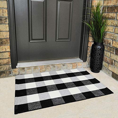 Product Cover Cotton Buffalo Plaid Rugs Black and White Checkered Rug Welcome Door Mat (23.6
