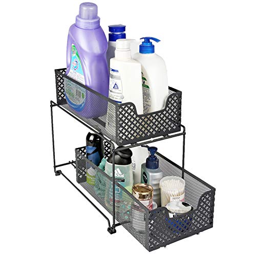 Product Cover MustQ 2 Tier Organizer Baskets with Mesh Sliding Drawers, Ideal Cabinet, Countertop, Pantry, Under The Sink, and Desktop Organizer for Bathroom,Kitchen, Office.