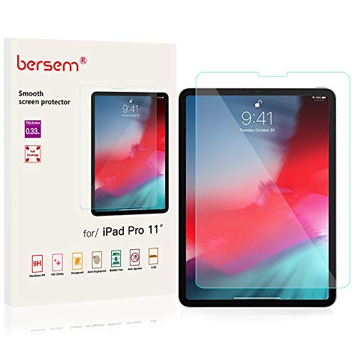 Product Cover BERSEM iPad Pro 11 Screen Protector 1 Pack, Face ID and Apple Pencil Compatible High Definition Scratch Resistant and Bubble Free Tempered Glass Screen Protector for iPad Pro 11 inch