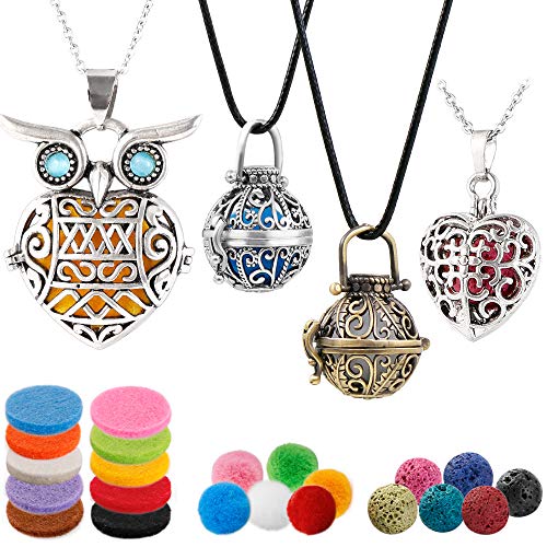 Product Cover 4 PCS Classical Aromatherapy Essential Oil Diffuser Necklace Pendant Combinations, Garden Style/Heart Locket and Owl Necklace Pendant