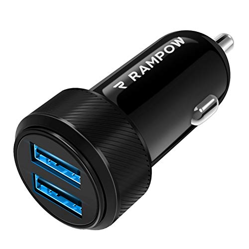 Product Cover RAMPOW Car Charger, 24W/4.8A Dual USB Car Charger Compatible iPhone 11/XS/XR/X/8/7/6/5, iPad Pro/Air/Mini, Samsung Galaxy S10/S9/S8/S7, LG, HTC, Sony, and More - Black