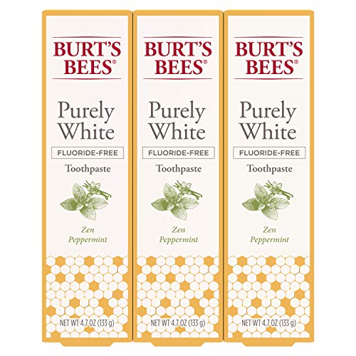 Product Cover Burt's Bees Toothpaste, Natural Flavor, Fluoride Free Purely White, Zen Peppermint, 4.7oz 3 Count