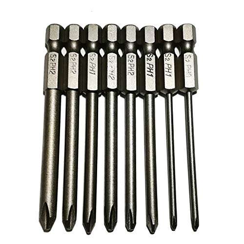 Product Cover LEROM Philips Screwdriver Bits Set 8pcs includ PH0 PH1 PH2 (Φ2.5 Φ4 Φ4.5 Φ5 Φ6) 3 Inch Length Phillips Screw Head 1/4 Inch Shank Hex Cross Head Electric Manual Screwdriver Bits (Phillips Head)
