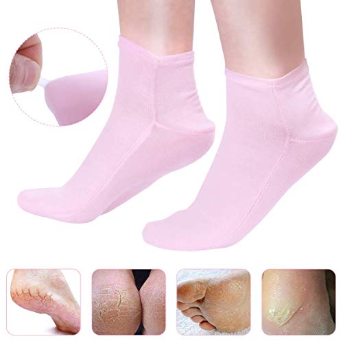 Product Cover Frcolor Spa Moisturizing Gel Socks, 1 Pair Ultra-Soft Moisturizing Socks for Dry Feet Ankles Cracked Heel Repair Foot Care Socks for Women Men (Pink)