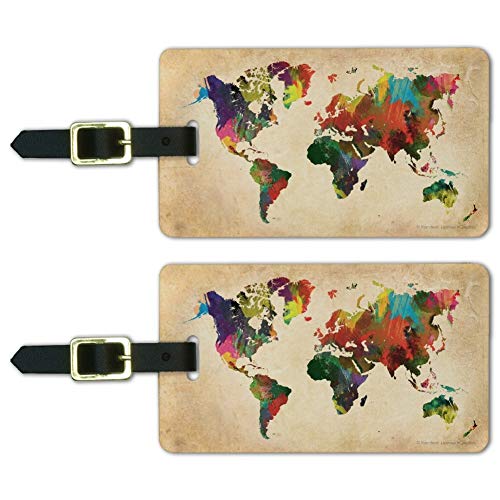 Product Cover Colorful Rainbow Map of the World Earth Luggage ID Tags Cards Set of 2