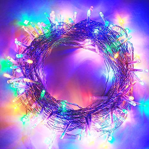 Product Cover Aluan Christmas Fairy String Lights 200 LED 76 ft Indoor String Lights 8 Modes Adjustable Plug in Fairy String Lights for Home Garden Party Christmas Tree Window Curtain Decoration, Colorful