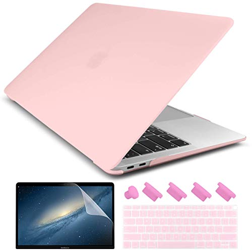Product Cover Dongke Smooth Matte Frosted Hard Shell Cover for MacBook Air 13 Inch with Retina Display Fits Touch Id, Air 13 Inch Case 2018 Release A1932 (Frost) Solid Pink