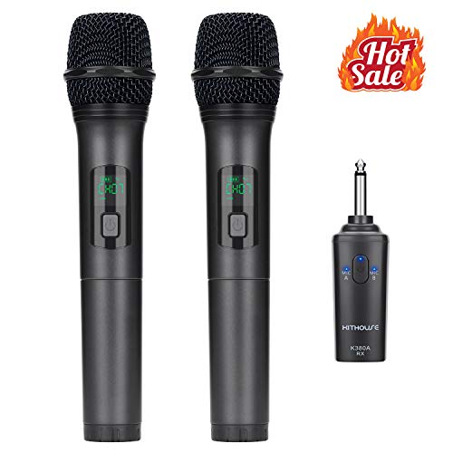 Product Cover Kithouse K380A Wireless Microphone Karaoke Bluetooth Microphone Wireless with Rechargeable Receiver System - UHF Dual Handheld Dynamic Mic Set for Karaoke Singing Speech Church (Elegant Black)