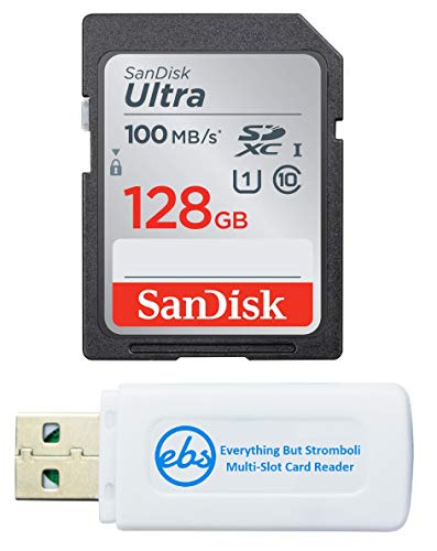 Product Cover SanDisk 128GB SDXC SD Ultra Memory Card Works with Canon Powershot SX530 HS, G7 X Mark II, G9 X Mark II Camera UHS-I (SDSDUNC-128G-GN6IN) Bundle with (1) Everything But Stromboli Combo Card Reader