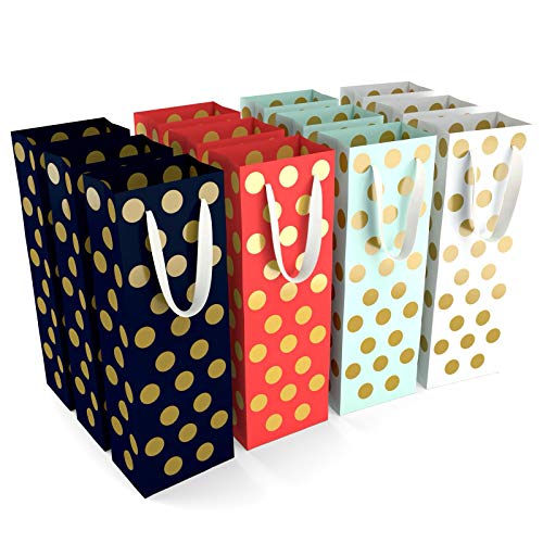 Product Cover 12 Wine Gift Bags - 4 Colors Polka Dots Wine Gift Bags Bulk for Holiday.