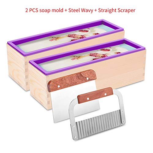 Product Cover ZYTJ Silicone soap molds kit kit-2 PCS 42 oz Flexible Rectangular Loaf Comes with Wood Box,1 PCS Stainless Steel Wavy & 1 PCS Straight Scraper for CP and MP Making Supplies