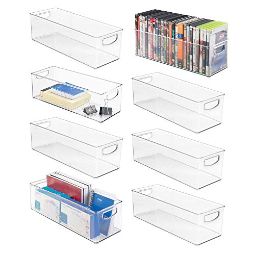 Product Cover mDesign Large Stackable Plastic Storage Bin Container, Home Office Desk and Drawer Organizer Tote with Handles - Holds Gel Pens, Erasers, Tape, Pens, Pencils, Markers - 16