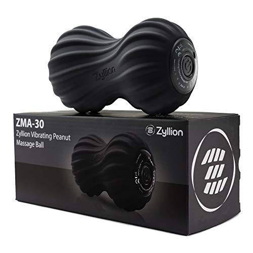 Product Cover Zyllion Vibrating Peanut Massage Ball - Rechargeable Muscle Roller for Trigger Point Therapy, Deep Tissue Massage, Myofascial Release and Sports Recovery (Black)