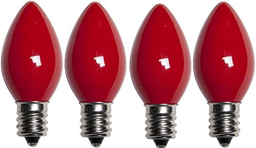 Product Cover 7 Watt Light Bulbs C7, Steady Burning Ceramic Candelabra Base -Great for Night Lights, and Christmas Strings (4 Pack, Red)