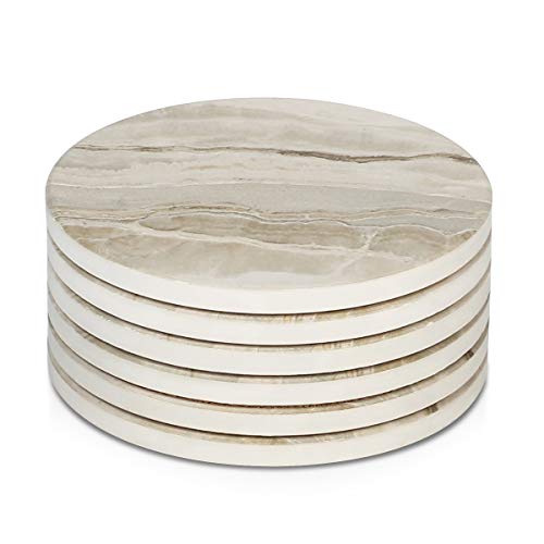Product Cover LIFVER 6 Pieces Ceramic Drink Coasters, Absorbent Stone Coaster Set, Marble Surface Pattern