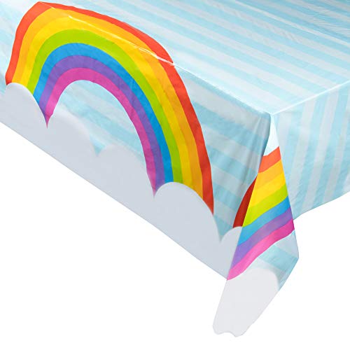 Product Cover Juvale 3-Pack Rainbow Plastic Tablecloth - Rectangle 54 x 108 Inch Disposable Table Cover, Fits Up to 8-Foot Long Tables, Unicorn, Fantasy Themed Decorations, Rainbow Party Supplies, 4.5 x 9 Feet