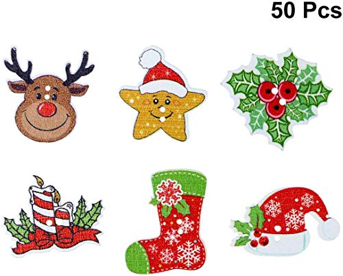Product Cover SUPVOX 50pcs Wooden Christmas Buttons Sewing Craft Buttons Mini Reindeer Christmas Hat Embellishments Mixed Pattern