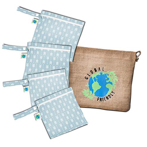 Product Cover Global Friendly 4-Pack Reusable Snack Bags, Sandwich and Lunch Bags That are Non-Toxic, Phthalate, PVC, Lead Free and Easy to Clean Bags with Free Jute Bag New and Upgraded Bags