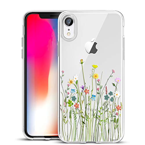 Product Cover Unov Case Clear with Design Slim Protective Soft TPU Bumper Embossed Floral Pattern [Support Wireless Charging] Cover for iPhone XR 6.1 Inch(Flower Bouquet)