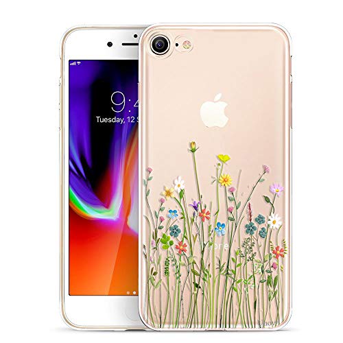 Product Cover Unov Case Clear with Design Embossed Floral Pattern TPU Soft Bumper Shock Absorption Slim Protective Cover for iPhone 8 iPhone 7 4.7 Inch(Flower Bouquet)